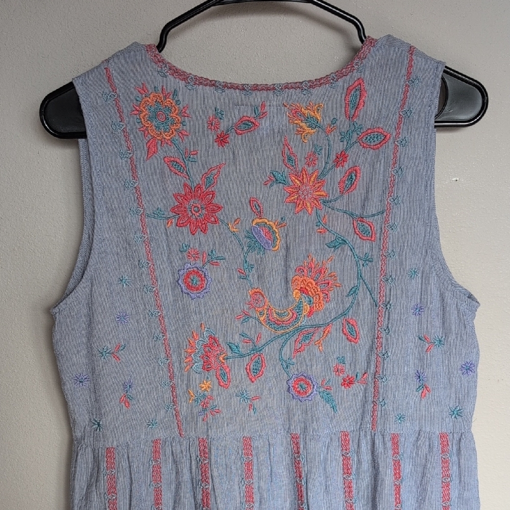 Johnny Was Workshop Mini Dress with Floral And Feather Embroidery Size Small - Picture 6 of 9